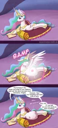 Size: 880x1920 | Tagged: safe, artist:deusexequus, derpibooru import, princess celestia, twilight sparkle, alicorn, pony, accidental vore, bamf, belly, book, casual vore, comic, endosoma, female, fetish, floppy ears, g4, image, png, preglestia, preylight, princess vorestia, reading, side, smiling, spell gone wrong, spread wings, surprised, teleportation, teleportation mishap, televortation, trollestia, unbirthing, vore, wide eyes