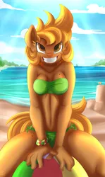 Size: 655x1100 | Tagged: anthro, artist:falleninthedark, beach, beach ball, derpibooru import, oc, oc:beach ball, solo, suggestive, unofficial characters only