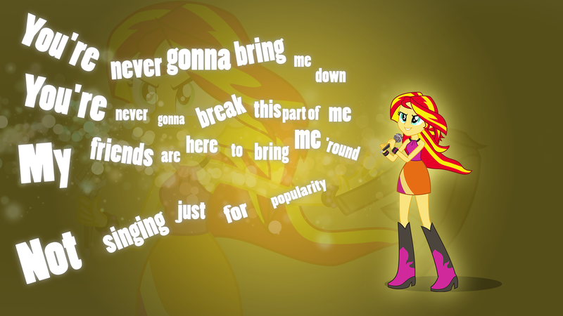 Size: 1920x1080 | Tagged: safe, artist:fuge269, derpibooru import, sunset shimmer, equestria girls, rainbow rocks, bracelet, microphone, song reference, vector, wallpaper