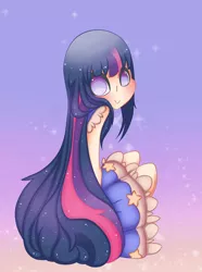 Size: 1260x1696 | Tagged: safe, artist:nezhiel, derpibooru import, twilight sparkle, human, clothes, cute, happy, humanized, looking at you, looking back, solo