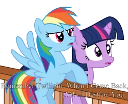 Size: 1600x1300 | Tagged: artist:s.guri, death threat, derpibooru import, rainbow dash, safe, simple background, subtitles, threat, transparent background, twilight sparkle, vector