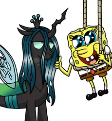 Size: 2475x2696 | Tagged: safe, artist:heartshielder1991, derpibooru import, queen chrysalis, crossover, image, png, spongebob squarepants, spongebob squarepants (character)