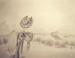 Size: 2257x1754 | Tagged: applejack, artist:yo-yall, derpibooru import, grayscale, monochrome, rear view, safe, sweet apple acres, traditional art