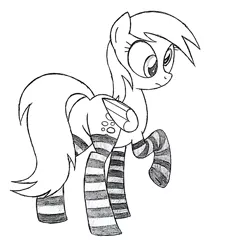 Size: 1024x1136 | Tagged: safe, artist:hyolark, derpibooru import, derpy hooves, pegasus, pony, clothes, female, mare, monochrome, plot, socks, solo, striped socks, traditional art