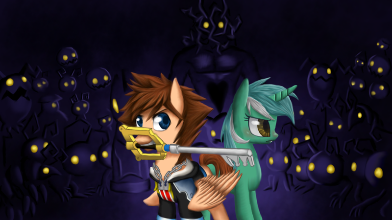 Size: 1024x576 | Tagged: safe, artist:xilenobody143, derpibooru import, edit, lyra heartstrings, ponified, crossover, heartless, keyblade, kingdom hearts, kingdom hearts of harmony, sora