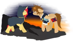 Size: 1177x679 | Tagged: safe, artist:lucky-jacky, derpibooru import, sunset shimmer, ponified, pony, cloak, clothes, crossover, kingdom hearts, kingdom hearts of harmony, sora