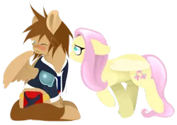 Size: 1024x725 | Tagged: safe, artist:lucky-jacky, derpibooru import, fluttershy, ponified, blushing, crossover, crossover shipping, flutora, kingdom hearts, kingdom hearts of harmony, shipping, sora, sorashy