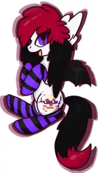 Size: 363x640 | Tagged: safe, artist:spooky-kitteh, derpibooru import, oc, oc:strawberry swisher, unofficial characters only, bat pony, pony, clothes, socks, solo, striped socks