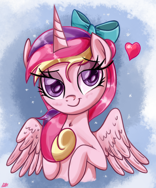 Size: 900x1089 | Tagged: artist:daniel-sg, bow, derpibooru import, heart, princess cadance, safe, solo