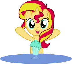 Size: 915x822 | Tagged: safe, artist:punzil504, derpibooru import, sunset shimmer, pony, unicorn, cute, female, filly, filly sunset shimmer, happy, looking at you, milkshake, milkshake ponies, open mouth, shamrock shake, shimmerbetes, simple background, smiling, solo, transparent background, vector, younger