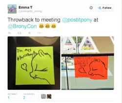 Size: 642x540 | Tagged: artist:postitpony, bronycon, bronycon 2014, derpibooru import, photo, safe, sticky note, twitter