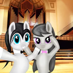 Size: 2136x2136 | Tagged: artist:thepianistmare, black hair, classy, derpibooru import, irl, musical instrument, oc, oc:klavinova, octavia melody, organ, photo, pipe organ, ponies in real life, safe, selfie, siblings