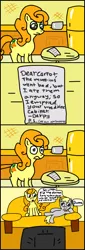 Size: 549x1611 | Tagged: safe, artist:roflpony, derpibooru import, carrot top, derpy hooves, golden harvest, earth pony, pegasus, pony, comic, couch, i emptied your fridge, refrigerator, television