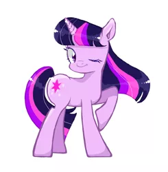 Size: 774x790 | Tagged: safe, artist:nayu, artist:sea contact, derpibooru import, twilight sparkle, pony, unicorn, cute, female, mare, one eye closed, pixiv, simple background, solo, twiabetes, unicorn twilight, white background, wink