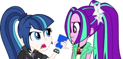 Size: 827x400 | Tagged: safe, artist:alkonium, artist:mit-boy, derpibooru import, aria blaze, shining armor, sonata dusk, equestria girls, argument, cup, gleaming shield, palette swap, recolor, rule 63, shining sonata