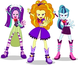 Size: 10475x8700 | Tagged: safe, artist:caliazian, derpibooru import, adagio dazzle, aria blaze, sonata dusk, equestria girls, rainbow rocks, .ai available, absurd resolution, amulet, boots, looking at you, necklace, open mouth, shoes, simple background, singing, sleeveless, the dazzlings, transparent background, vector, welcome to the show