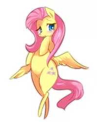 Size: 556x700 | Tagged: safe, artist:girlieginger, derpibooru import, fluttershy, pegasus, pony, blushing, crying, female, looking away, mare, simple background, solo, spread wings, teary eyes, three quarter view, white background, wings