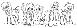 Size: 1650x600 | Tagged: artist:badgerben, derpibooru import, monochrome, oc, oc:jazz, oc:maple, oc:niko, oc:rina, ponified, safe