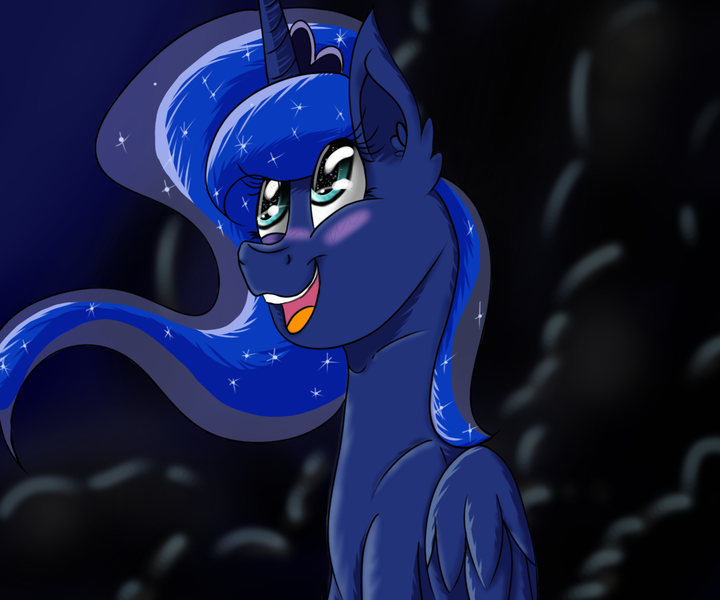 Size: 1200x1000 | Tagged: artist:starsparklechaser, blushing, derpibooru import, ear fluff, night, princess luna, safe, smiling, solo