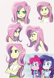 Size: 543x780 | Tagged: dead source, safe, artist:baekgup, derpibooru import, fluttershy, pinkie pie, rarity, equestria girls, putting your hoof down, angry, annoyed, assertive, assertive fluttershy, clothes, crying, equestria girls interpretation, female, flutterbitch, frown, glare, gritted teeth, holding hands, new fluttershy, sad, scene interpretation, skirt, sleeveless, smirk, tanktop, trio, trio female, wavy mouth