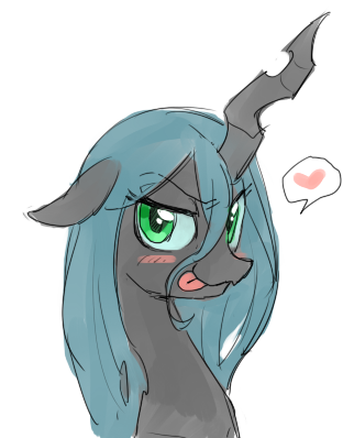 Size: 322x398 | Tagged: safe, artist:baekgup, derpibooru import, queen chrysalis, changeling, changeling queen, :p, blushing, female, heart, looking at you, simple background, solo, tongue out, white background