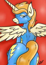 Size: 1100x1559 | Tagged: suggestive, artist:cwossie, derpibooru import, oc, oc:avaya ridatrane, unofficial characters only, alicorn, pony, semi-anthro, alicorn oc, princess, solo, wonderbolts uniform