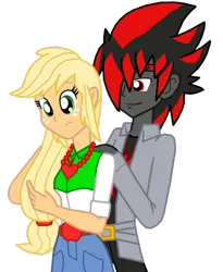 Size: 982x1200 | Tagged: safe, artist:ferrokiva, derpibooru import, applejack, equestria girls, commission, crossover, crossover shipping, equestria girls-ified, female, male, shadow the hedgehog, sonic the hedgehog (series), straight