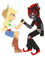 Size: 1024x1365 | Tagged: safe, artist:ferrokiva, derpibooru import, applejack, equestria girls, commission, crossover, equestria girls-ified, shadow the hedgehog, sonic the hedgehog (series)