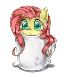 Size: 700x800 | Tagged: safe, artist:komacc, derpibooru import, fluttershy, pony, :o, absurd, big eyes, blushing, cup, cup of pony, cute, cutie mark, hnnng, looking at you, micro, mug, shyabetes, simple background, solo, transparent background, vector, wingding eyes