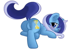 Size: 8400x6000 | Tagged: absurd resolution, artist:atryl, artist:dewlshock, bedroom eyes, blushing, cute, derpibooru import, dock, featureless crotch, female, looking at you, looking back, minuette, plot, presenting, prone, raised tail, simple background, smiling, solo, solo female, suggestive, transparent background, vector, wink