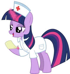 Size: 9362x9863 | Tagged: safe, artist:drgamer7065, derpibooru import, twilight sparkle, pony, unicorn, absurd resolution, bedroom eyes, clothes, coat, female, hoof glove, image, magic, mare, medical gloves, nurse, png, rubber gloves, show accurate, simple background, solo, telekinesis, transparent background, vector