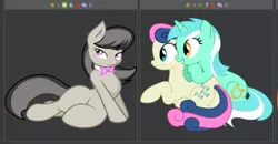 Size: 525x273 | Tagged: artist:joey darkmeat, artist:matty4z, artist:tim015, bon bon, derpibooru, derpibooru import, exploitable meme, female, implied lesbian, juxtaposition, juxtaposition win, lesbian, lyra heartstrings, meme, meta, octavia melody, suggestive, sweetie drops