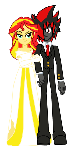 Size: 744x1600 | Tagged: safe, artist:ferrokiva, derpibooru import, sunset shimmer, equestria girls, commission, crossover, crossover shipping, equestria girls-ified, marriage, married, married couple, shadow the hedgehog, sonic the hedgehog (series)