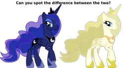 Size: 2560x1400 | Tagged: artist:sulyo, artist:thaecrasis, edit, image macro, meme, princess luna, regret, safe, white and gold or black and blue dress meme