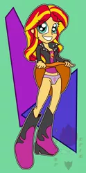 Size: 952x1919 | Tagged: suggestive, artist:brother orin, derpibooru import, sunset shimmer, equestria girls, clothes, cutie mark underwear, female, fetish, flashing, implied shipping, panties, panty fetish, panty shot, purple underwear, skirt, solo, solo female, underwear, underwear swap, upskirt