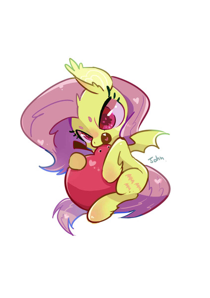 Size: 1200x1700 | Tagged: apple, artist:akamei, chibi, cute, derpibooru import, flutterbat, fluttershy, pixiv, safe, solo