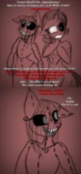 Size: 559x1204 | Tagged: grimdark, artist:lil miss jay, derpibooru import, opalescence, rarity, anthro, demon, ask lil miss rarity, lil-miss rarity, doll, fangs, scar, tumblr