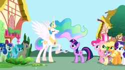 Size: 1366x768 | Tagged: applejack, blueberry muffin, blue october, bon bon, derpibooru import, doctor whooves, fluttershy, friendship is magic, night shade, pinkie pie, princess celestia, rainbow dash, rarity, rhythm, safe, screencap, spike, spring melody, sprinkle medley, sweetie drops, time turner, twilight sparkle