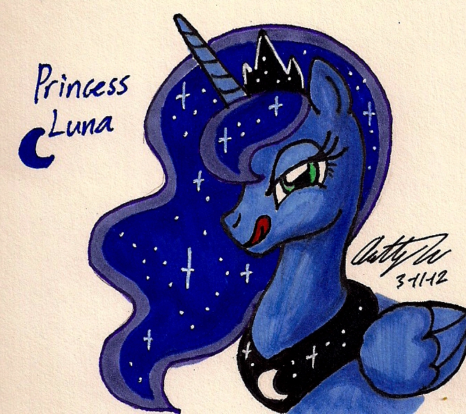 Size: 670x595 | Tagged: safe, artist:newyorkx3, derpibooru import, princess luna, bedroom eyes, licking lips, simple background, solo, tongue out, traditional art