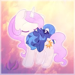 Size: 800x800 | Tagged: artist:raininess, carrying, cewestia, cute, cutelestia, duo, eyes closed, female, filly, lunabetes, princess celestia, princess luna, royal sisters, safe, siblings, sisterly love, sisters, sleeping, weapons-grade cute, woona, younger