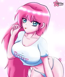 Size: 800x943 | Tagged: suggestive, artist:clouddg, derpibooru import, oc, oc:fluffle puff, unofficial characters only, human, :p, breasts, busty fluffle puff, clothes, female, humanized, humanized oc, panties, solo, solo female, t-shirt, tongue out, underwear
