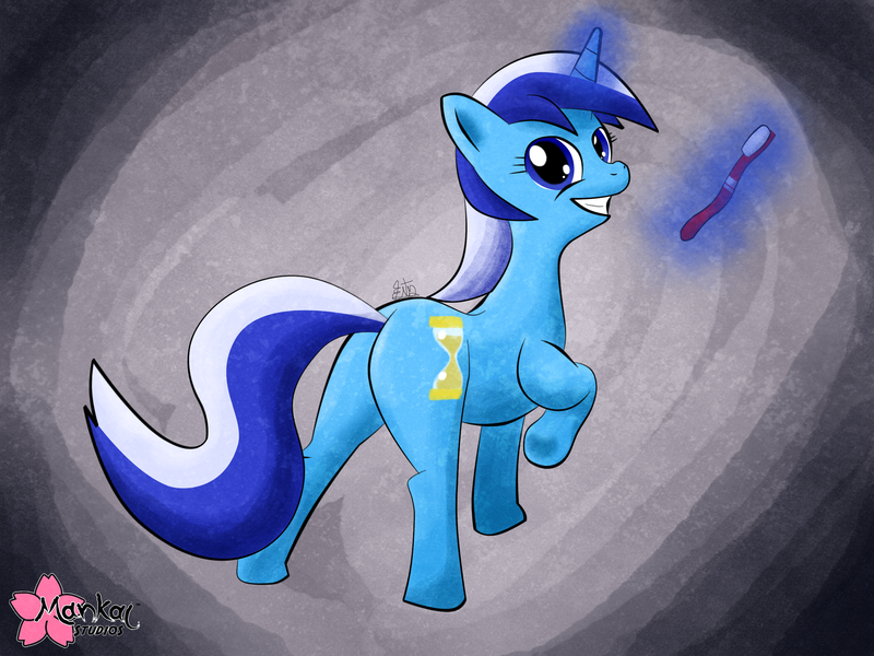 Size: 2592x1944 | Tagged: safe, artist:clouddg, derpibooru import, minuette, plot, smiling, solo, toothbrush