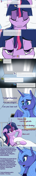 Size: 1024x4914 | Tagged: safe, artist:tlatophat, derpibooru import, princess luna, twilight sparkle, alicorn, pony, unicorn, alternate hairstyle, alternate universe, ask, comic, s1 luna, sketchbook twilight, tumblr