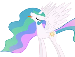 Size: 8380x6326 | Tagged: suggestive, artist:emu34b, derpibooru import, princess celestia, absurd resolution, drool, eyes closed, female, missing accessory, open mouth, show accurate, simple background, smiling, solo, solo female, spread wings, tongue out, transparent background, vector