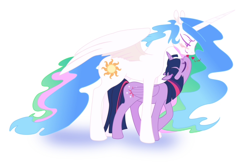 Size: 4495x2902 | Tagged: safe, artist:bri-sta, artist:sagegami, derpibooru import, princess celestia, twilight sparkle, twilight sparkle (alicorn), alicorn, pony, bedroom eyes, blushing, cute, eyes closed, female, heart, lesbian, licking, mare, shipping, simple background, smiling, tongue out, twilestia, vector, white background