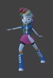 Size: 487x709 | Tagged: safe, artist:3d thread, artist:creatorofpony, derpibooru import, rainbow dash, equestria girls, /mlp/, 3d, 3d model, blender, boots, clothes, compression shorts, derp, retarded, shirt, skirt, solo, wristband