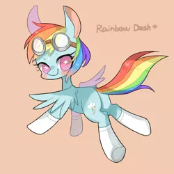 Size: 1400x1400 | Tagged: artist:kura, backwards cutie mark, clothes, derpibooru import, goggles, pixiv, rainbow dash, safe, socks, solo