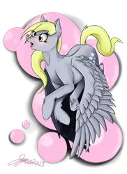 Size: 2550x3510 | Tagged: safe, artist:thunder-stream, derpibooru import, derpy hooves, pegasus, pony, bubble, female, flying, mare, open mouth, simple background, solo, transparent background