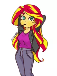 Size: 3000x4000 | Tagged: safe, artist:chibicmps, derpibooru import, sunset shimmer, equestria girls, absurd resolution, clothes, cute, jeans, pocky, shimmerbetes, snack, solo