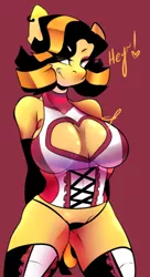 Size: 422x776 | Tagged: anthro, artist:cotta, bodice, boob window, breasts, cleavage, clothes, derpibooru import, female, oc, oc:coppertail, panties, solo, solo female, suggestive, underwear, unofficial characters only